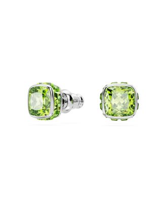 Rhodium Plated Square Cut Color Birthstone Stud Earrings