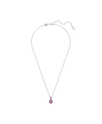 Rhodium Plated Square Cut Color Birthstone Pendant Necklace
