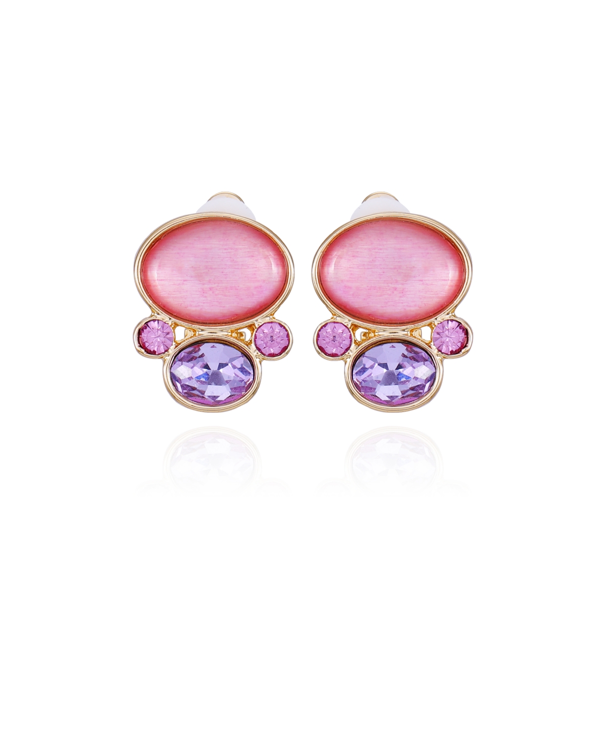 Shop T Tahari Gold-tone Lilac Violet And Pink Glass Stone Clip-on Stud Earrings
