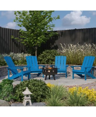 Ayala 5 Piece Outdoor Leisure Set With Set Of 4 Poly Resin Adirondack Chairs And Star And Moon Iron Fire Pit