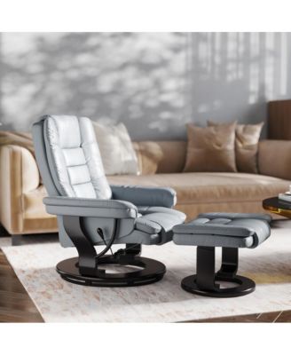 EMMA + OLIVER 2 Pc  LeatherSoft Multi-Position Recliner,   Mahogany Wood Frame  Recliner Set