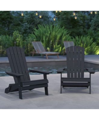 Set Of 2 Riviera Poly Resin Folding Adirondack Lounge Chair - All-Weather Indoor/Outdoor Patio Chair