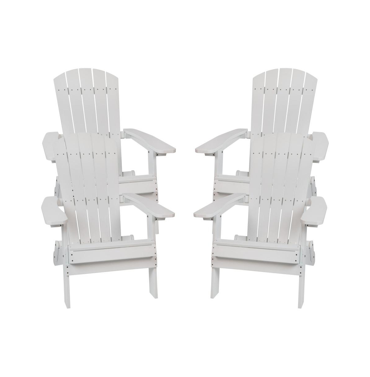 Set Of 4 Riviera Poly Resin Folding Adirondack Lounge Chair - All-Weather Indoor/Outdoor Patio Chair