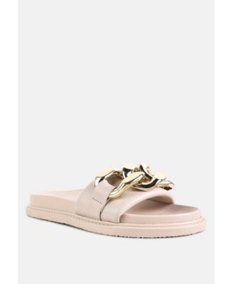 Womens Onyx Metal Chain Slider Flats