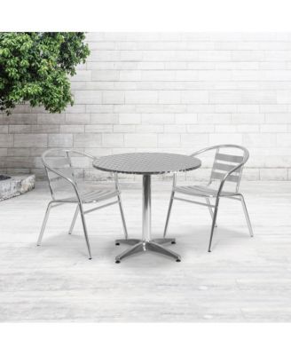 31.5'' Round Aluminum Indoor-Outdoor Table Set With 2 Slat Back Chairs