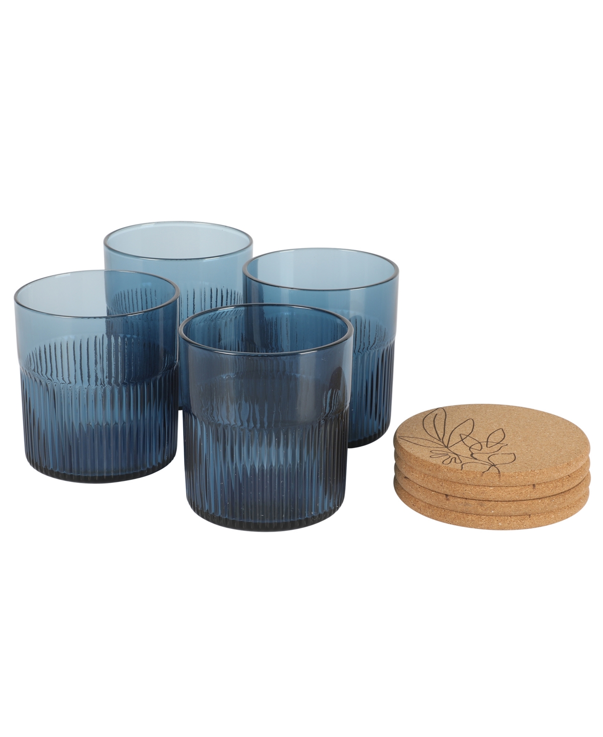 Bloomhouse 8 Pc Handmade Colored Glass 15 oz Coaster Set In Blue