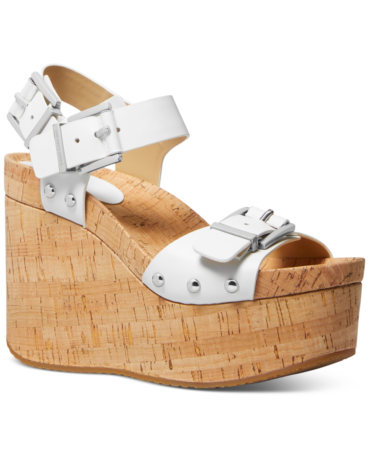 Shop Michael Kors Michael  Women's Colby Triple-buckled Platform Sandals In Optic White