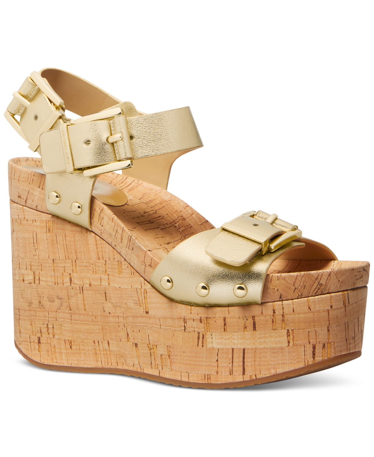 Shop Michael Kors Michael  Women's Colby Triple-buckled Platform Sandals In Pale Gold