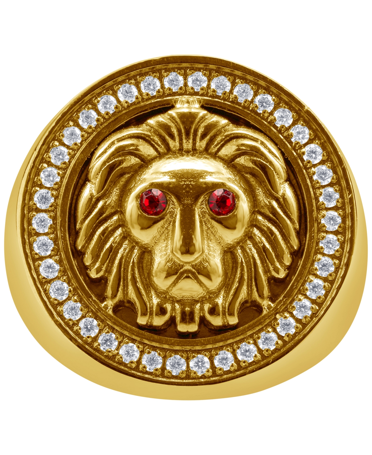 Blackjack Men's Cubic Zirconia Lion Head Halo Ring in Gold-Tone Ion-Plated Stainless Steel - Gold-Tone