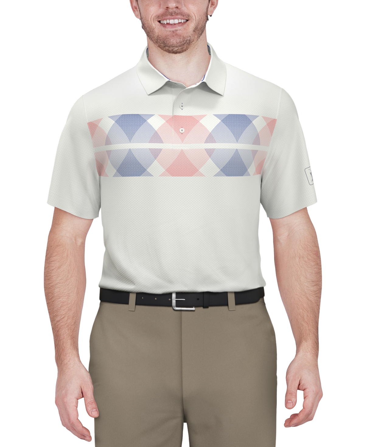 Shop Pga Tour Men's Argyle Print Short Sleeve Golf Polo Shirt In Bright White