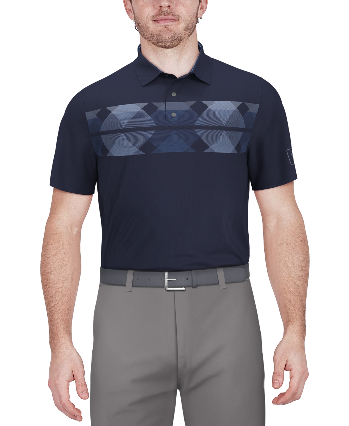 Shop Pga Tour Men's Argyle Print Short Sleeve Golf Polo Shirt In Peacoat
