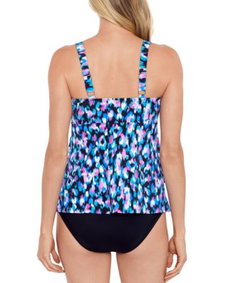 Shop Swim Solutions Womens Eternal Flame Tiered Tankini Top Mid Rise Bikini Bottoms In Multi