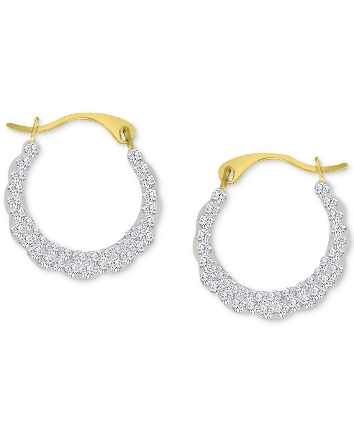 Crystal Pave Scallop Edge Small Hoop Earrings in 10k Gold, 0.59" - Gold