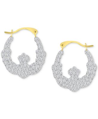 Macy's - Crystal Pav&eacute; Wavy Patterned Small Hoop Earrings in 10k Gold, 0.73"