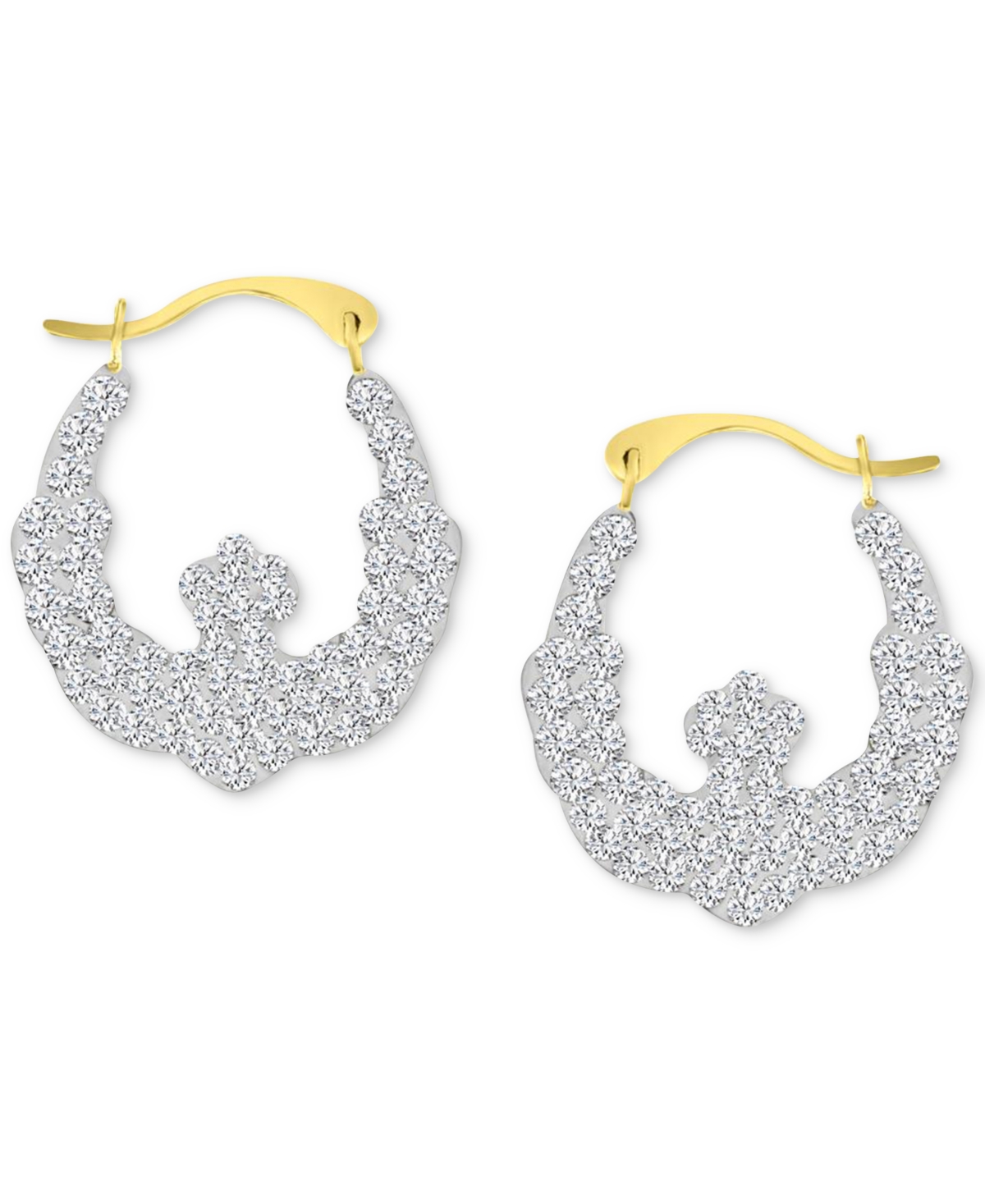 Crystal Pave Wavy Patterned Small Hoop Earrings in 10k Gold, 0.73" - Gold