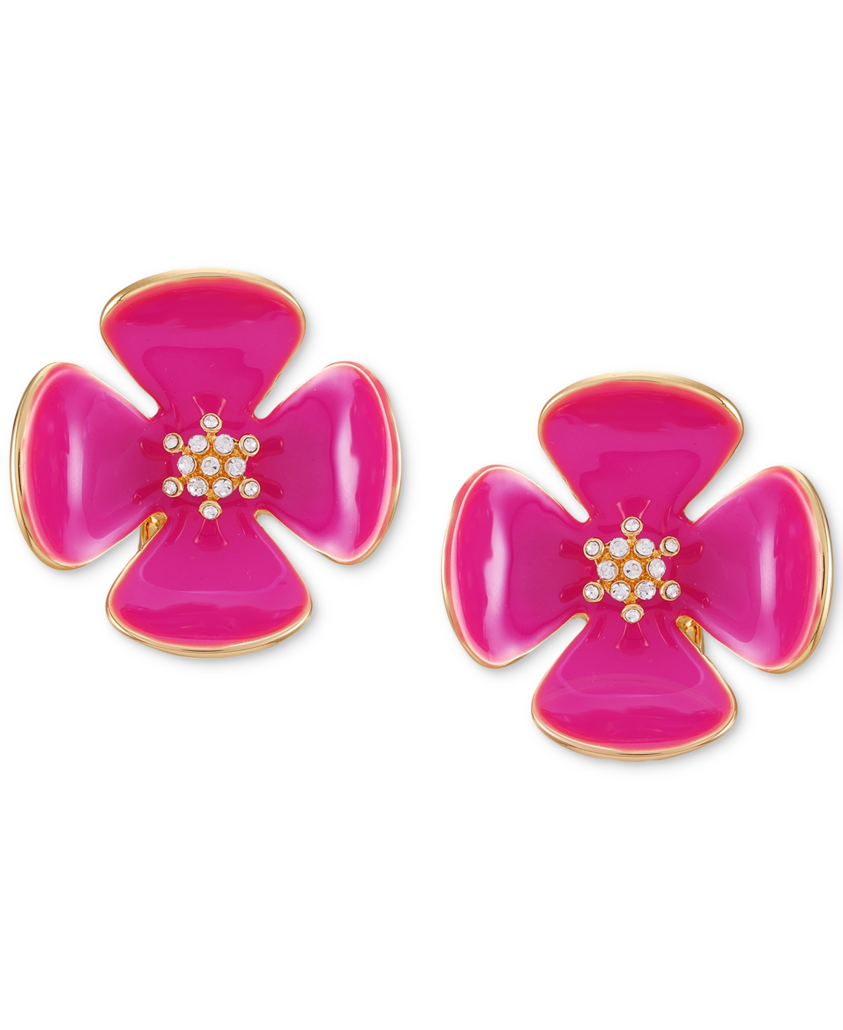 Guess Gold-tone Pink Flower Stud Clip On Earrings