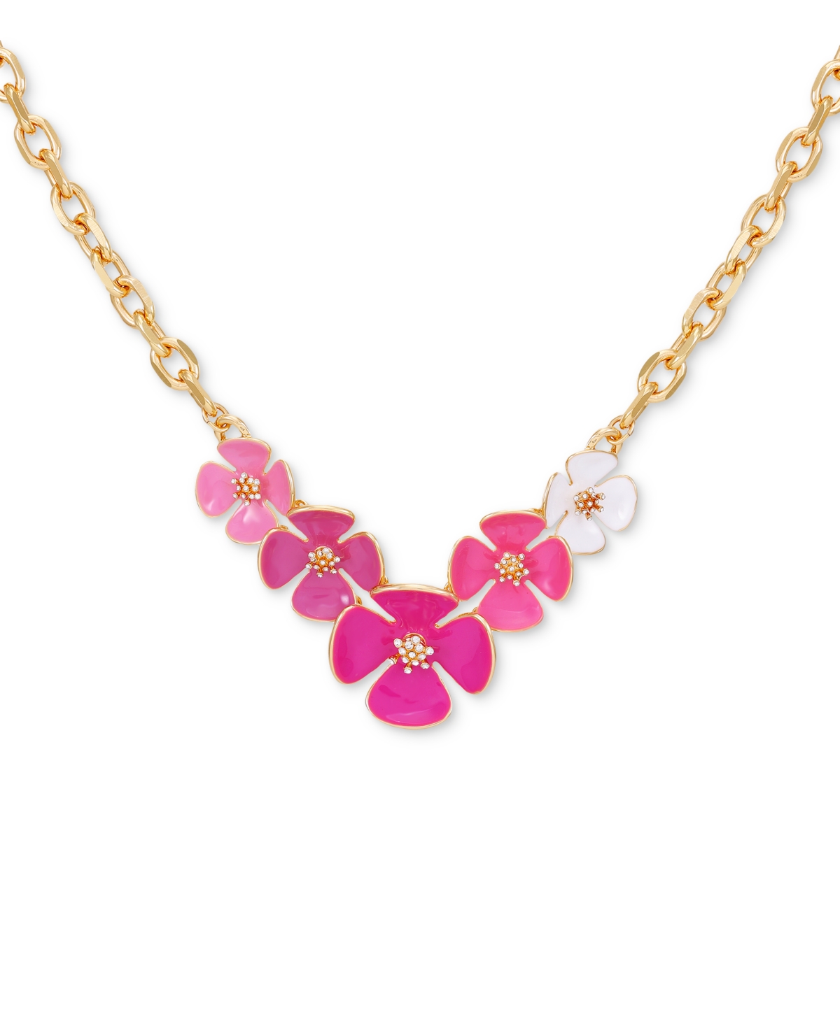 Guess Gold-tone Pink Flower Frontal Necklace, 18" + 2" Extender