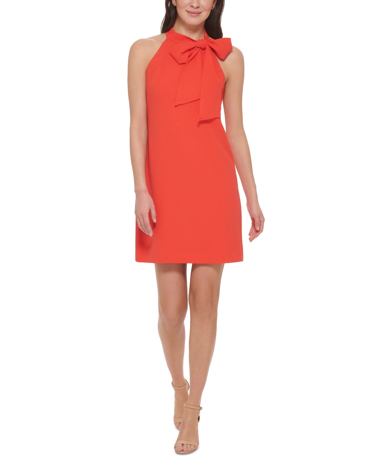 Vince Camuto Petite Tie-neck Shift Dress In Hot Coral