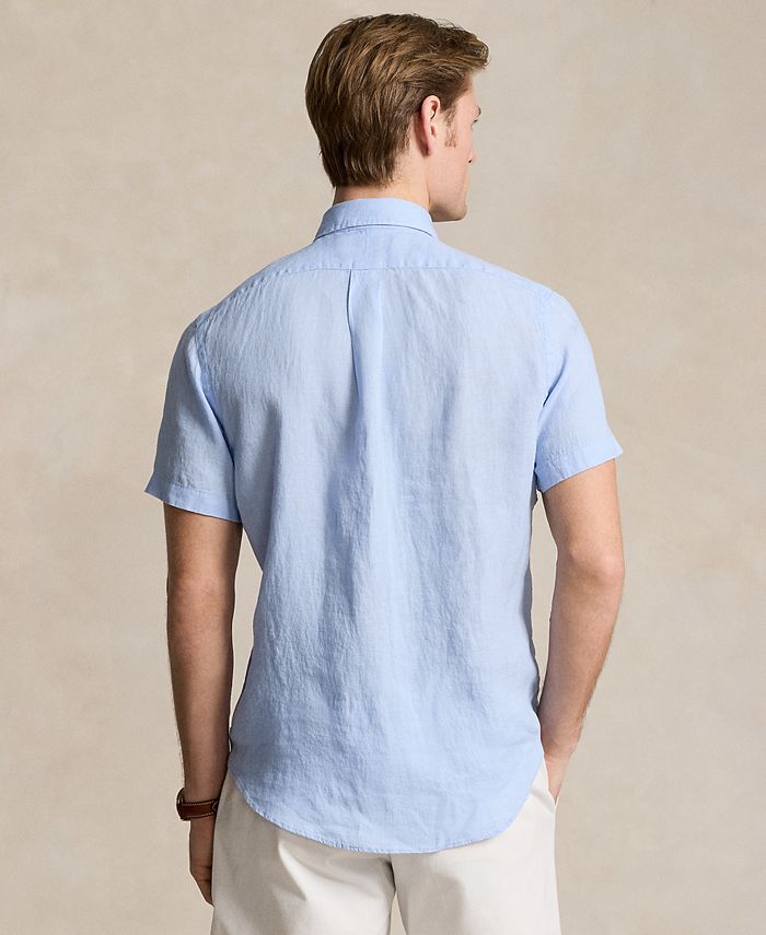 Ralph Lauren short sleeve linen button down shirt, men's size M linen Navy blue Vintage Second Hand