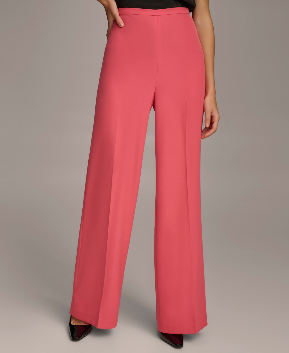 Donna Karan Womens Hardware Trim Top Flat Front Pants In Rose Quartz