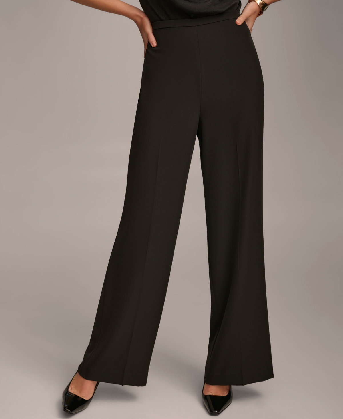 Donna Karan Women's Flat-front Wide-leg Pants In Black