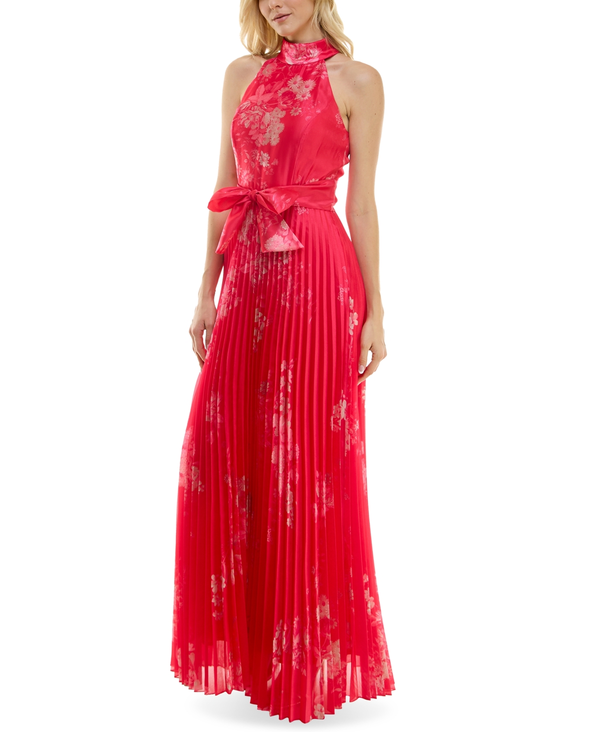Shop Taylor Women's Floral-print Pleated Gown In Firey Rose