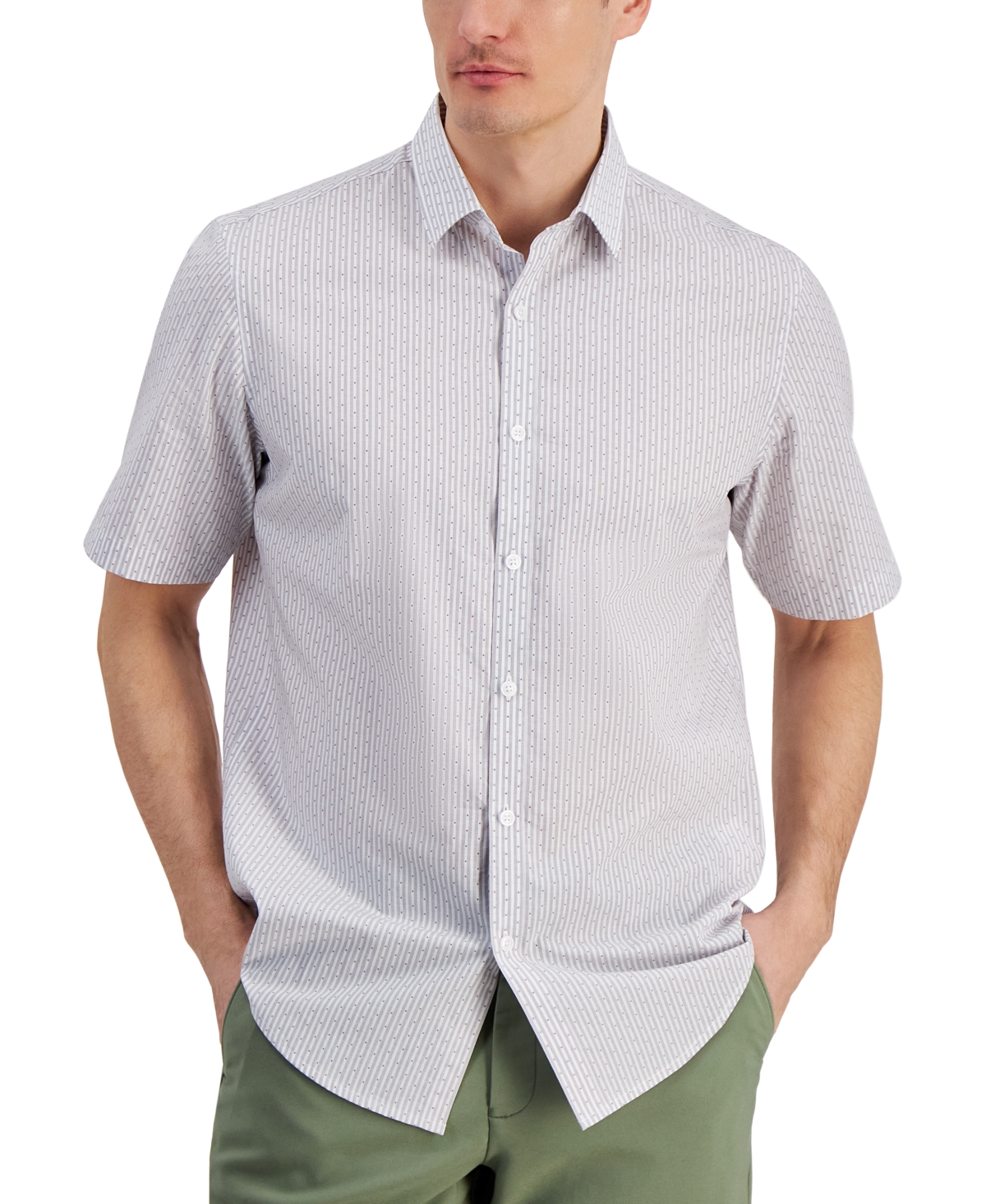 Shop Alfani Men's Regular-fit Yarn-dyed Stripe Clip Dobby Button-down Shirt, Created For Macy's In Bright White