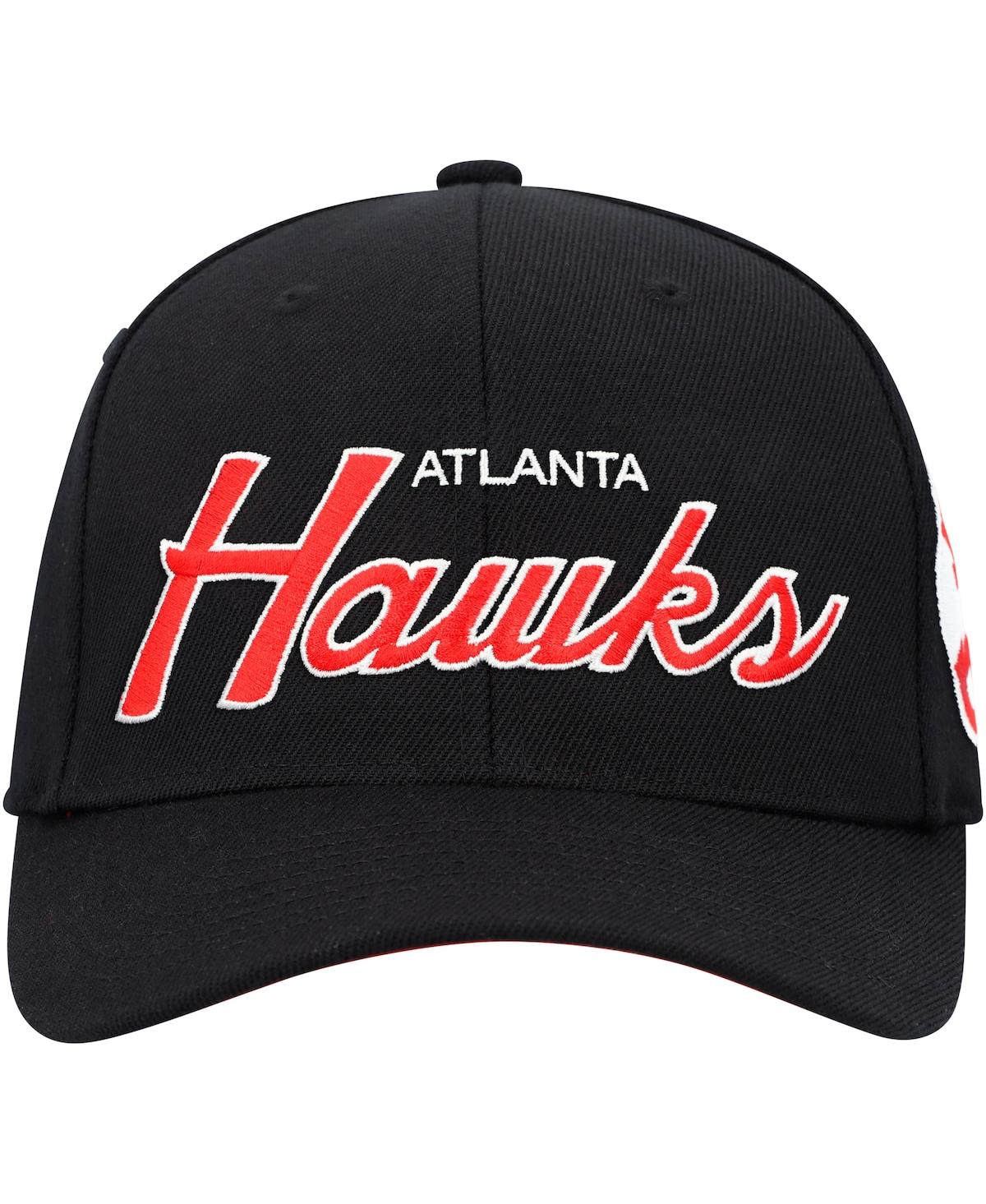 Shop Mitchell & Ness Men's  Black Atlanta Hawks Mvp Team Script 2.0 Stretch Snapback Hat