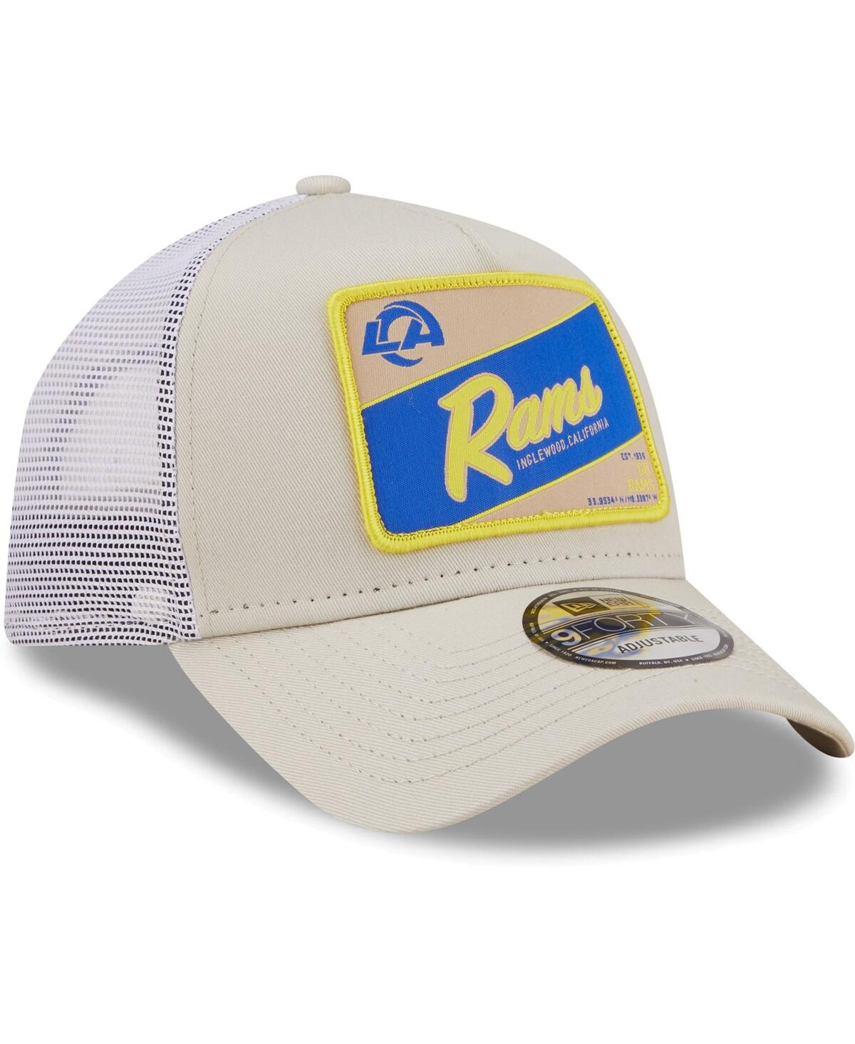 New Era Men's  Khaki, White Distressed Los Angeles Rams Happy Camper A-frame Trucker 9forty Snapback In Khaki,white