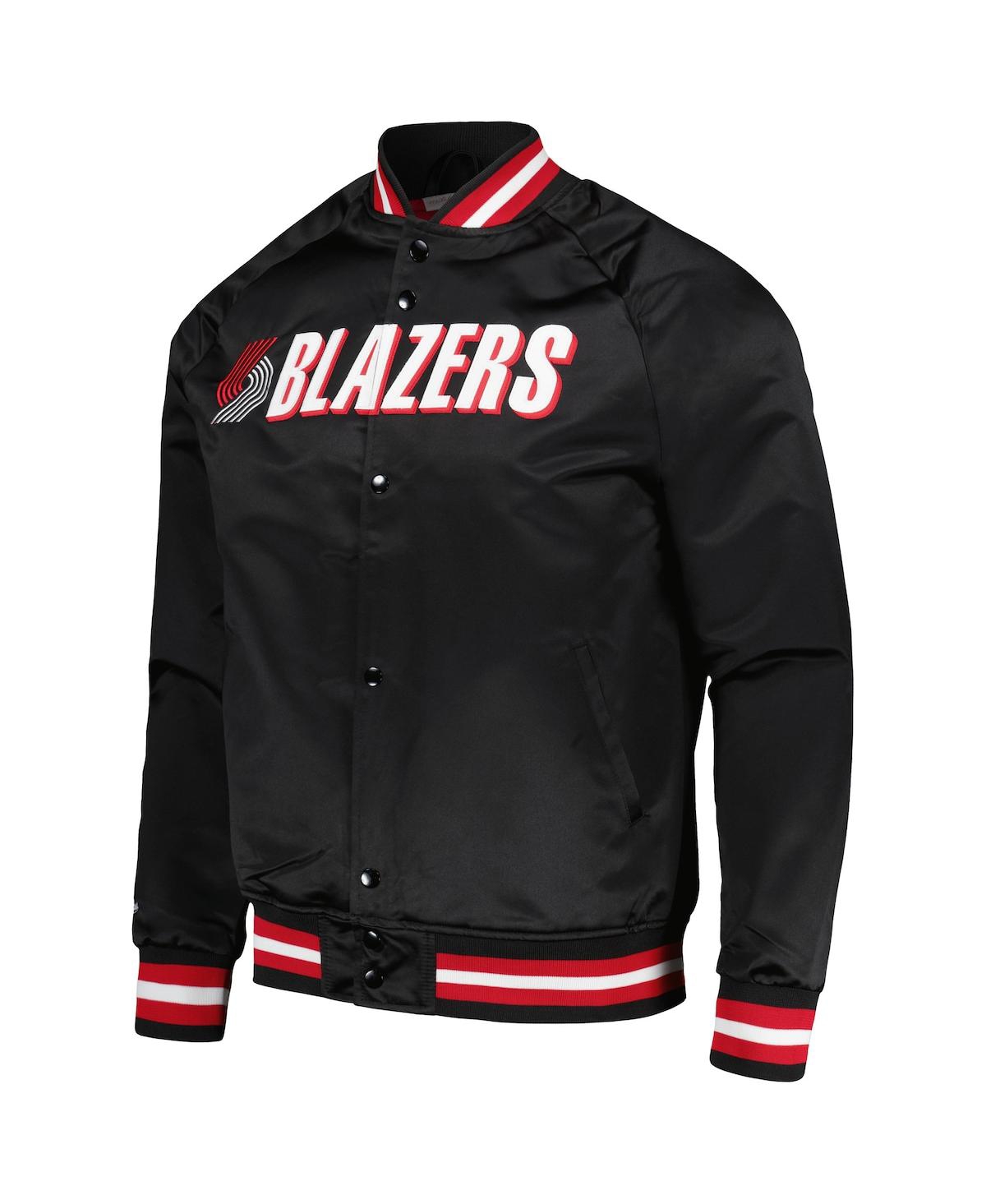 Men's Mitchell & NessPortland Trail Blazers Hardwood Classics Throwback Wordmark Raglan Full-Snap Jacket - Black