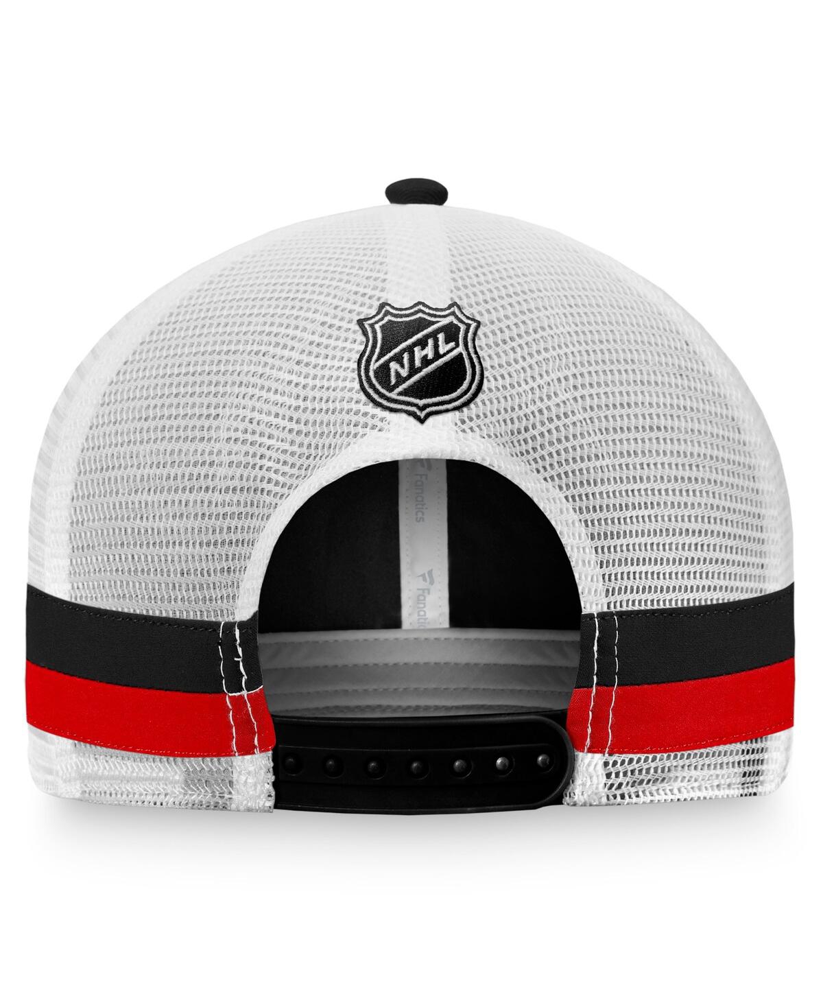 Men's Fanatics White Chicago Blackhawks Fundamental Striped Trucker Adjustable Hat - White