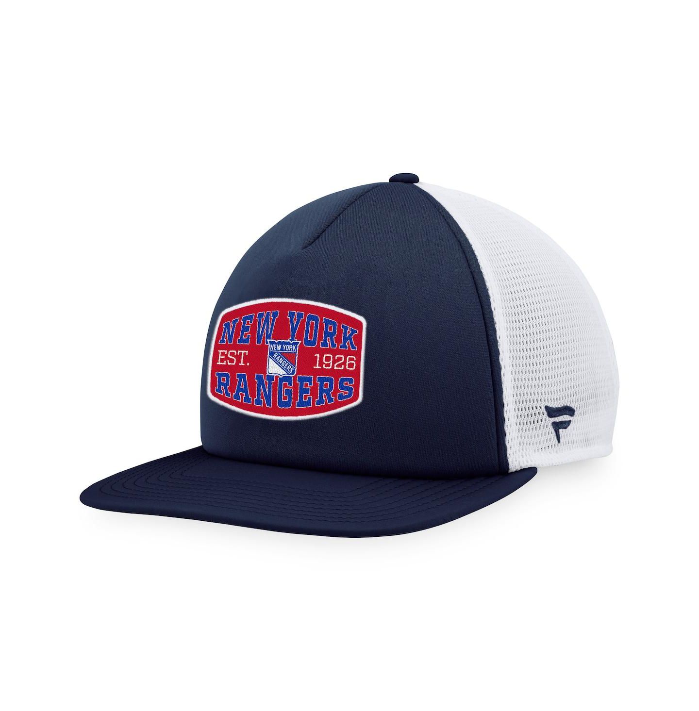 Мужская кепка Fanatics Navy, White New York Rangers Foam Front Patch Trucker Snapback Hat — фото 1