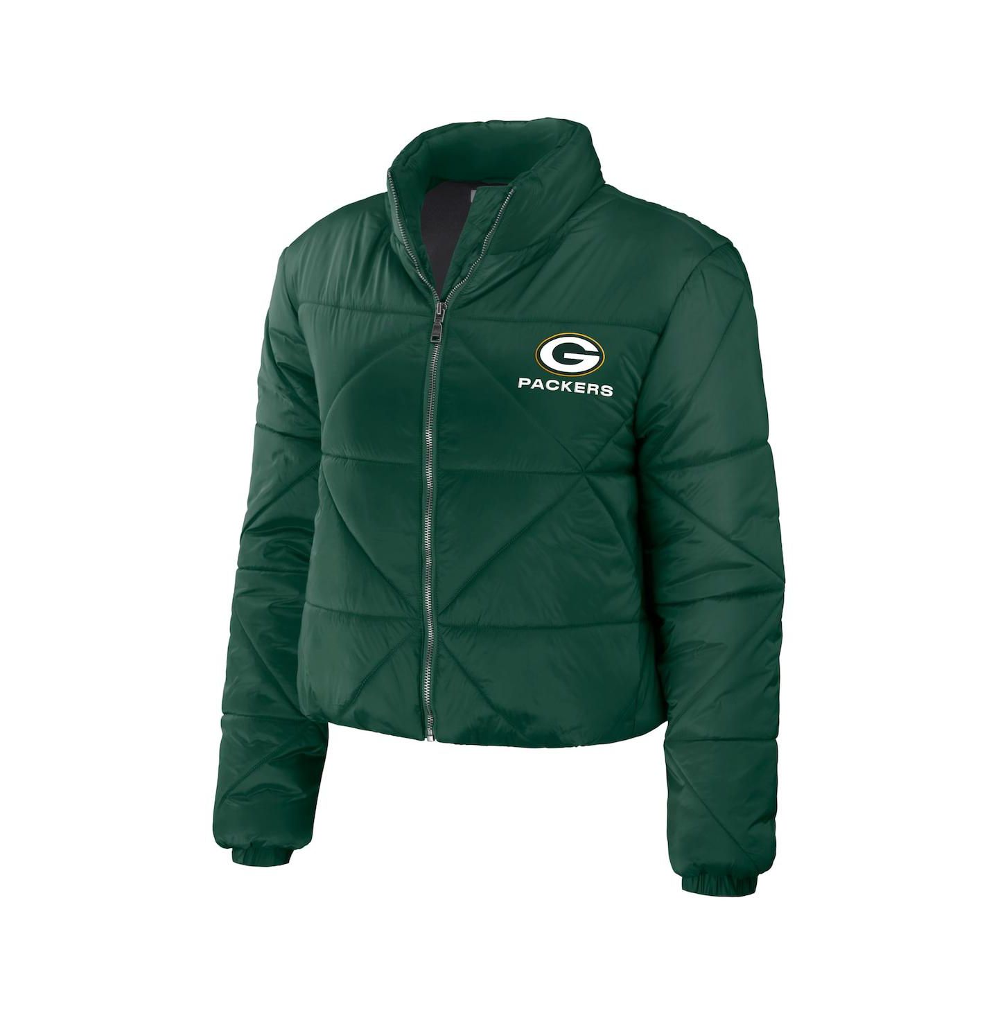 Женская куртка WEAR by Erin Andrews Green Green Bay Packers Cropped Puffer Full-Zip — фото 2