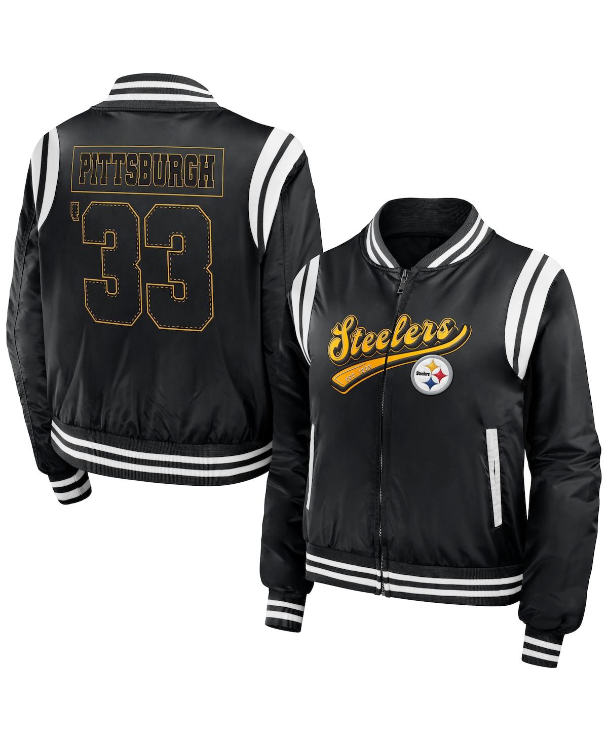 Women's Wear by Erin Andrews Black Pittsburgh Steelers Bomber Full-Zip Jacket - Black