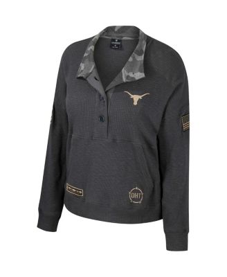 Women's Heather Charcoal Texas Longhorns OHT Military-Inspired Appreciation Payback Henley Thermal Sweatshirt