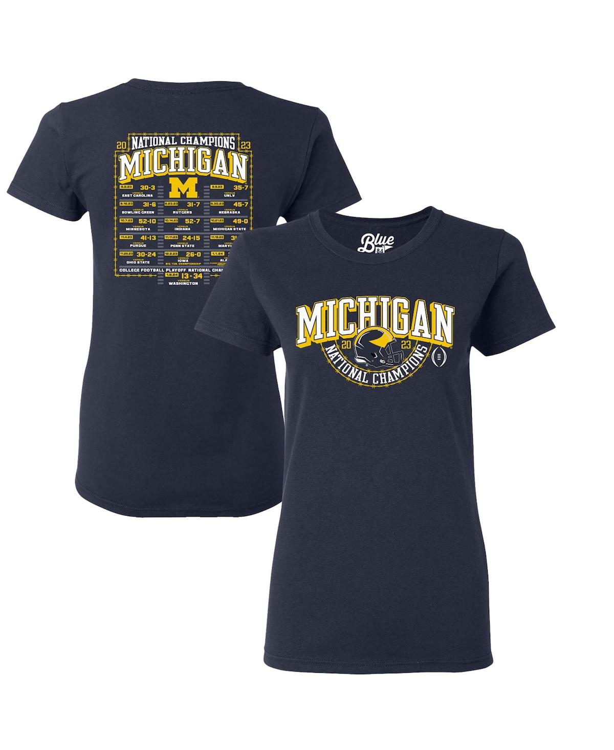 Women's Blue 84 Navy Michigan Wolverines College Football Playoff 2023 National Champions Gold Dust Schedule T-shirt - Navy