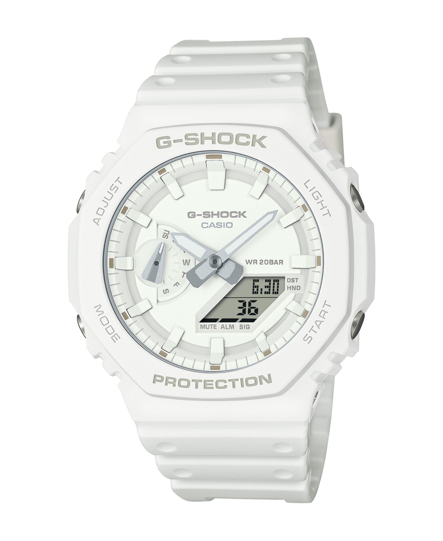 Мужские часы G-Shock Analog Digital White Resin Watch, 45.4mm, GA2100-7A7 — фото 1