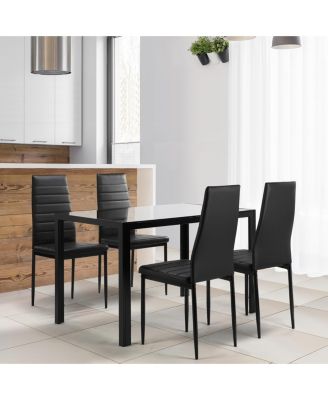  5-Piece Dining Set Glass Table, 4 Leather Chairs