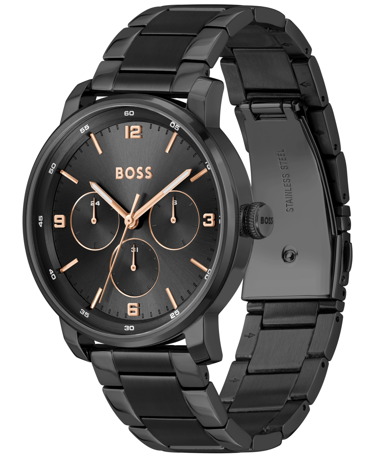 Shop Hugo Boss Boss Men's Contender Quartz Multifunction Ionic Plated Black Steel Watch 44mm