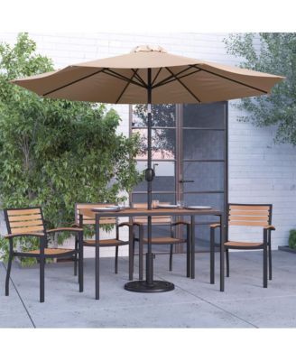 Chara 7 Piece Dining Set With Umbrella & Base - Steel Framed Table With Umbrella Hole & 4 Club Chairs