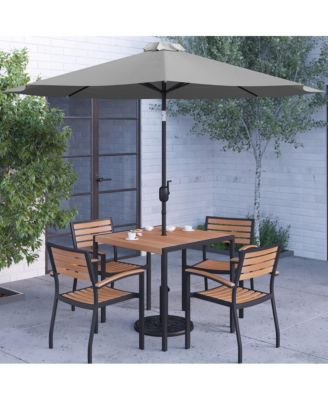 Hampstead Seven Piece Faux Teak Patio Dining Set Includes Table, Four Club Chairs, 9' Patio Umbrella And Base