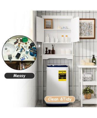 Over the Toilet Storage Cabinet Bathroom Organizer with Adjustable Shelf-White