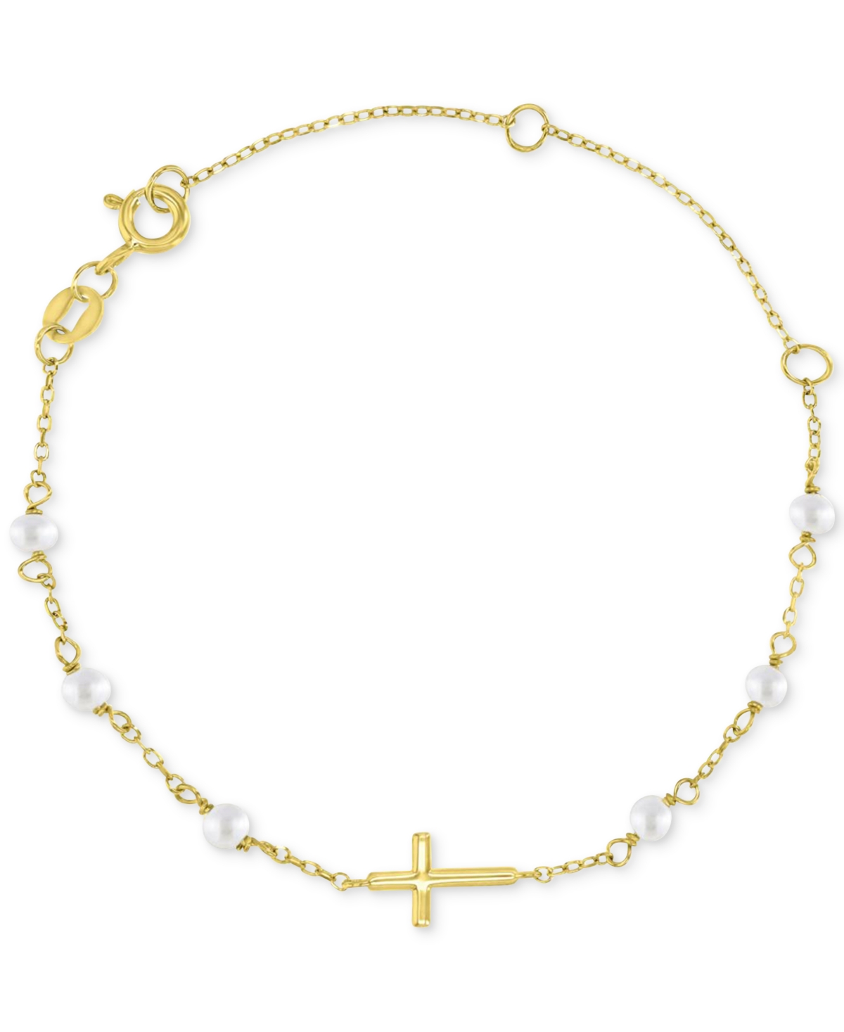 Macy's Children's Imitation Pearl & East West Cross Chain Bracelet In Gold