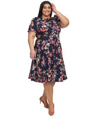 Calvin Klein Plus Size Printed Fit Flare Short Sleeve Dress Macy s