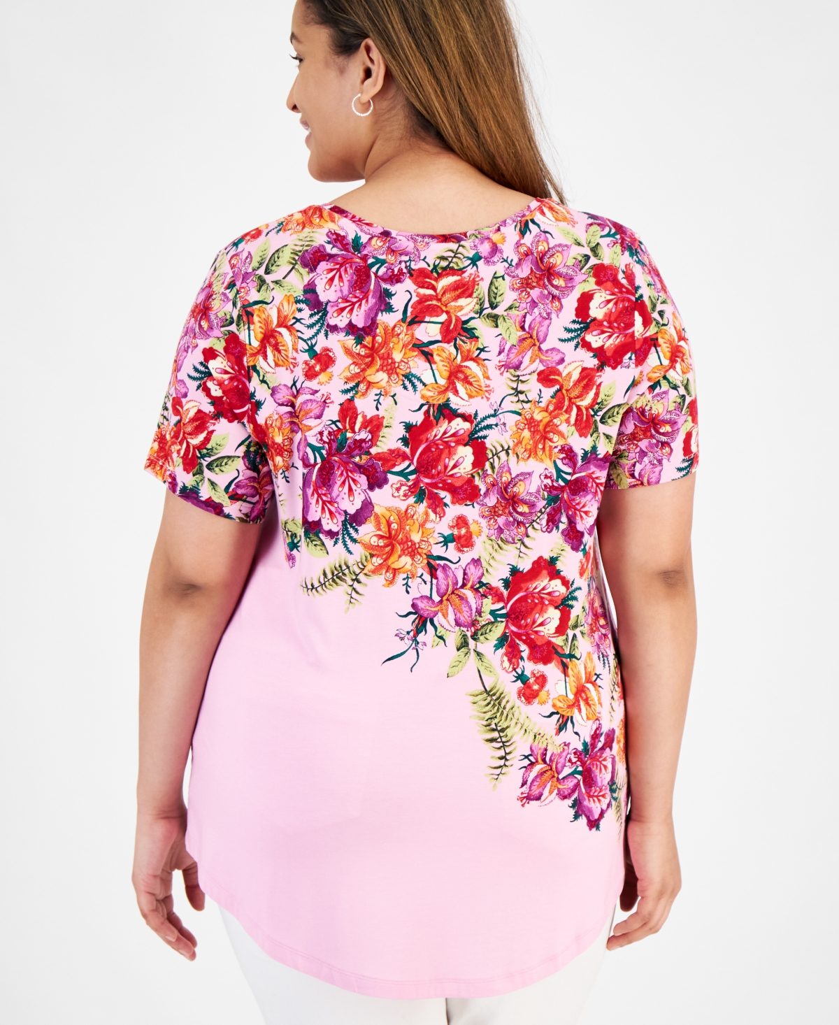 Jm Collection Plus Size Paradise Garden Short-Sleeve Top, Created for Macy's