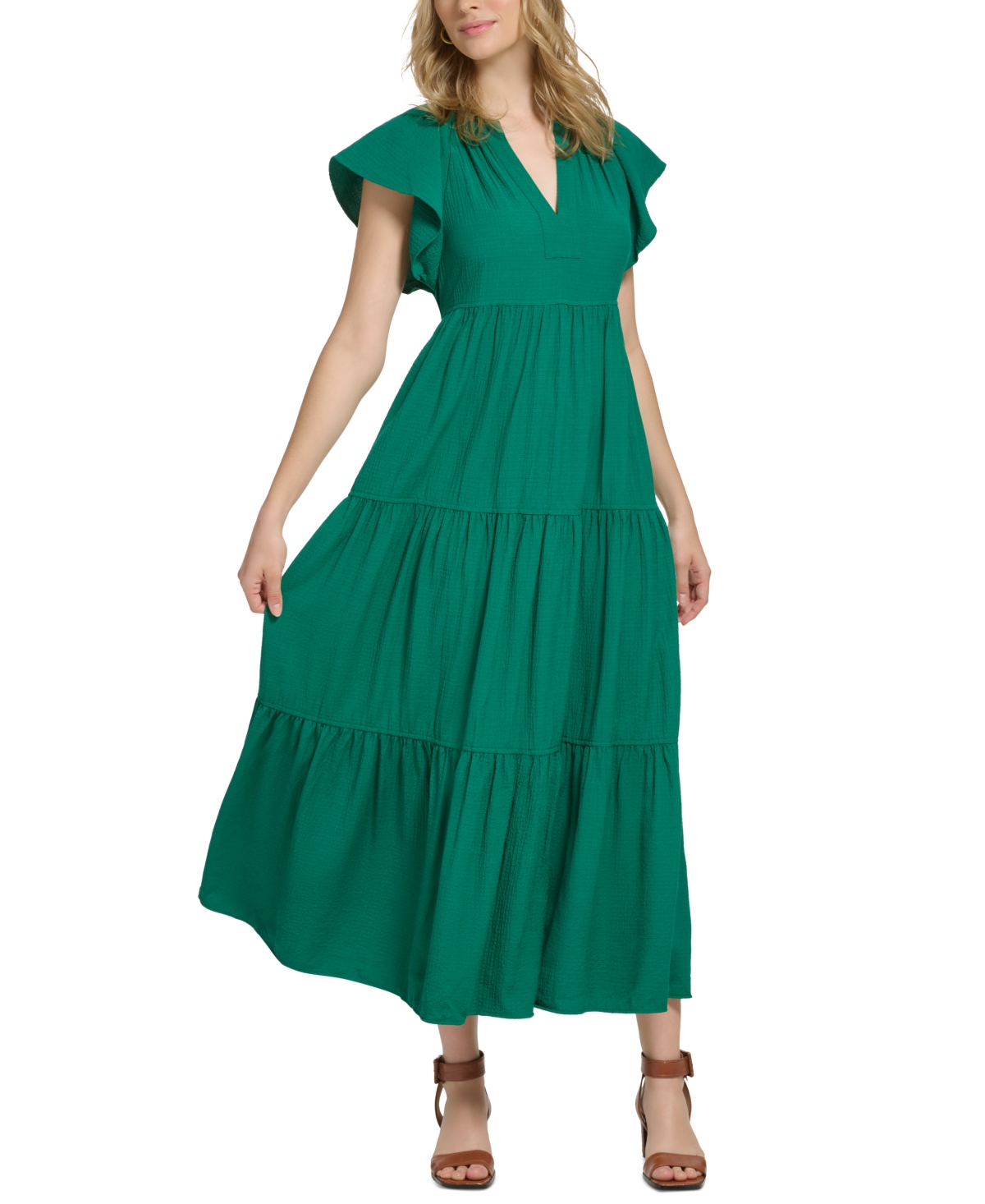Shop Calvin Klein Plus Size Tiered Gauze A-line Maxi Dress In Meadow