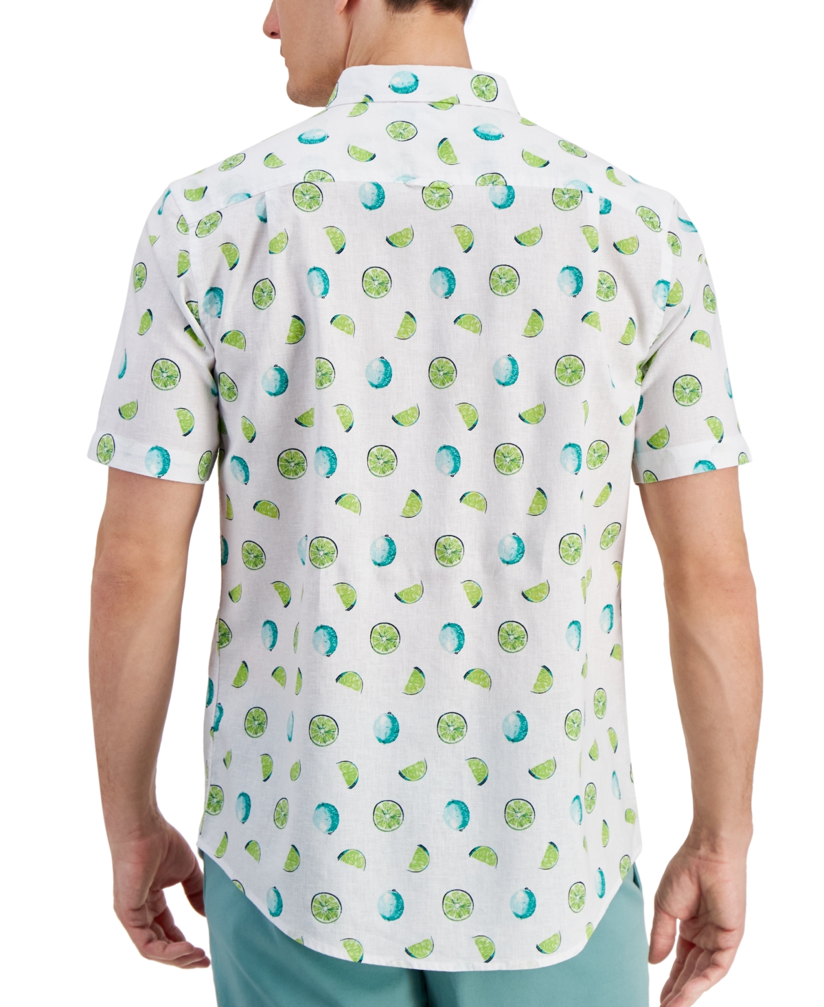 Shop Club Room Men's Lime Print Short-sleeve Shirt, Created For Macy's In Bright White