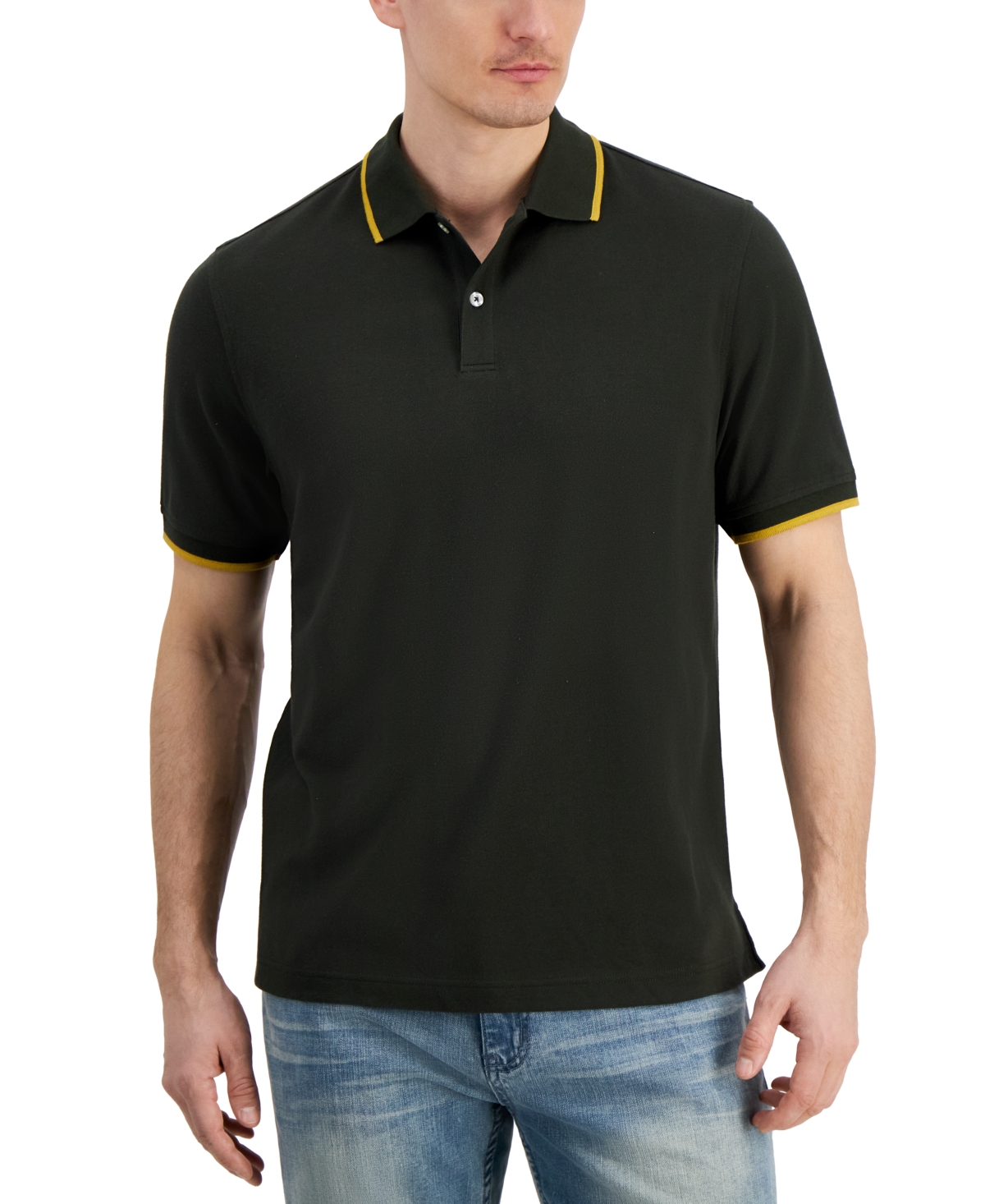 Shop Club Room Men's Regular-fit Tipped Performance Polo Shirt, Created For Macy's In Dark Ivy