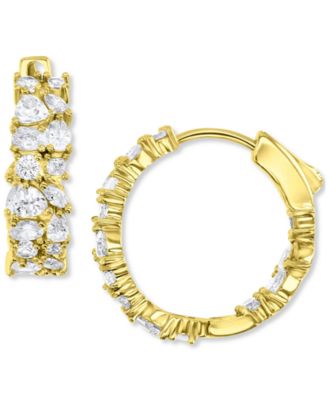 Cubic Zirconia Mixed Cut Cluster Small Hoop Earrings, 0.75"