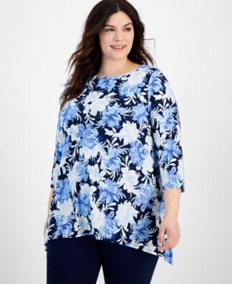 JM Collection - Plus Size Linear Garden Jacquard Swing Top